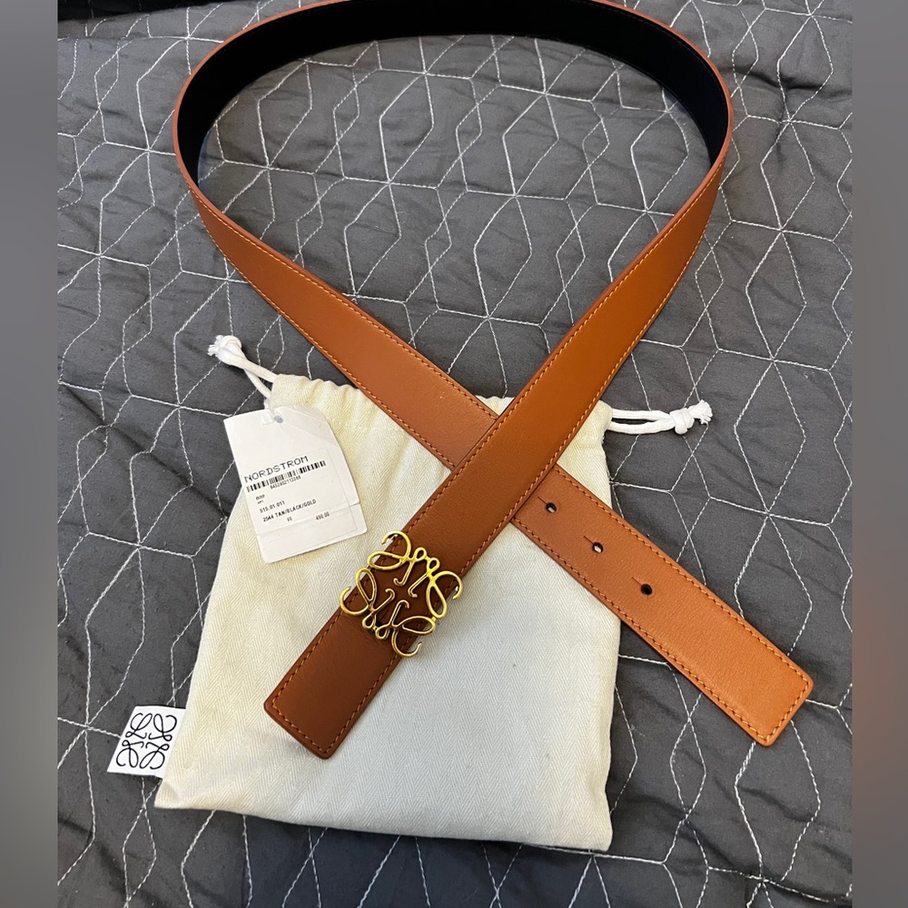 Loewe Reversible Leather Belt with Gold Buckle